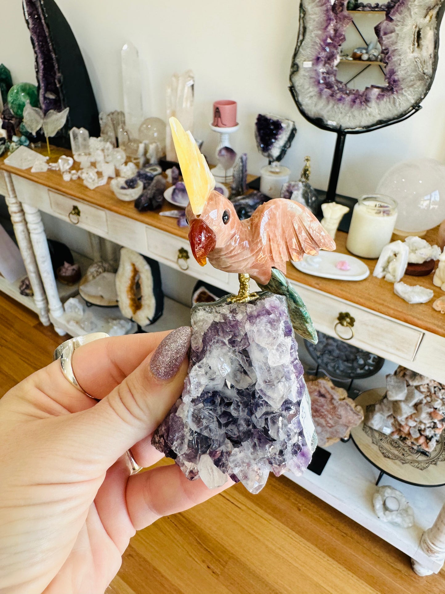 Amethyst cluster with bird 3